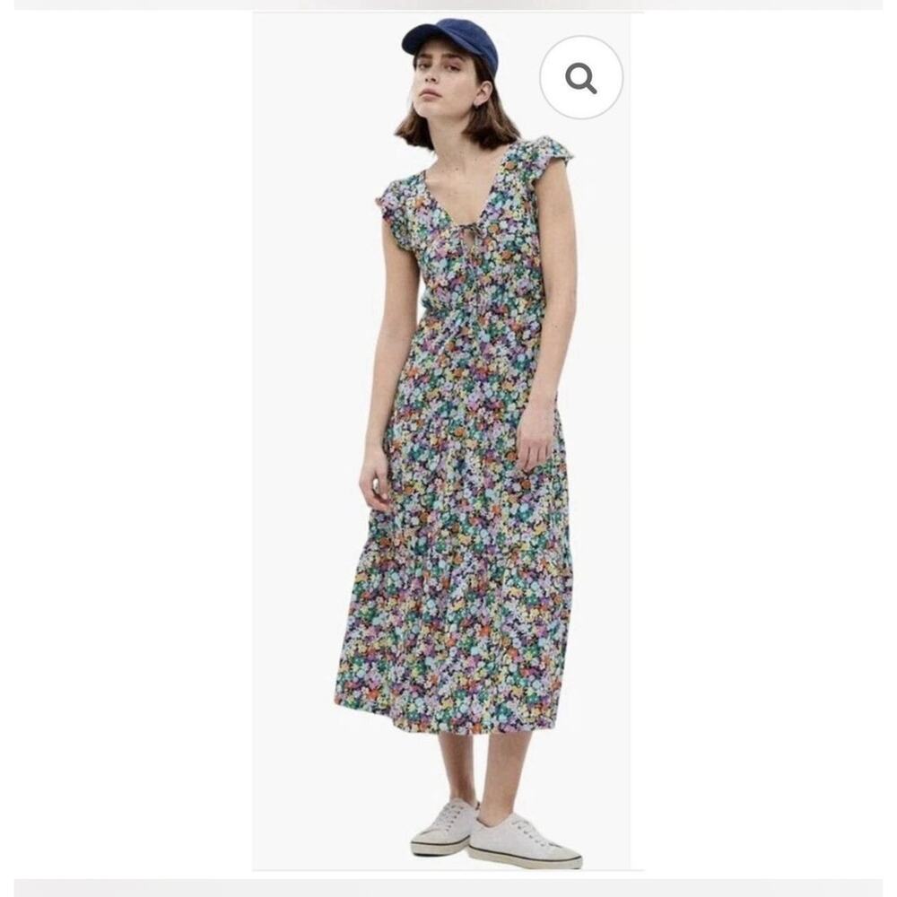 Gap Cotton Maxi Dress Colorful Floral Keyhole Tie Front Women’s L Cottagecore - Picture 3 of 13